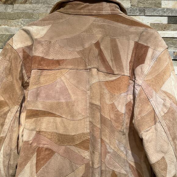 Patchwork Suede Jacket L | Genuine Leather, 70s Western Boho, Lined, Snap Front - Picture 12 of 12